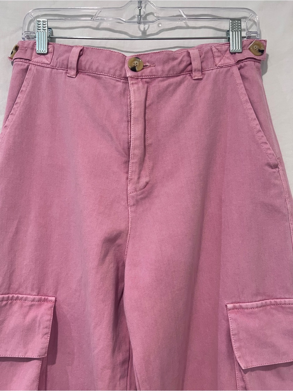 Pink Diamond Pink Wide Leg Cargo Pants | Utility Pocket Cotton Fits Like US 6